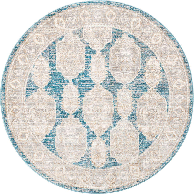 Blue 5' 2 x 5' 2 Lola Round Area Rug Polypropylene With Jute Backing Traditional Pattern Easy Clean Carpet for Home Interior Design for Sale at Rug Engine