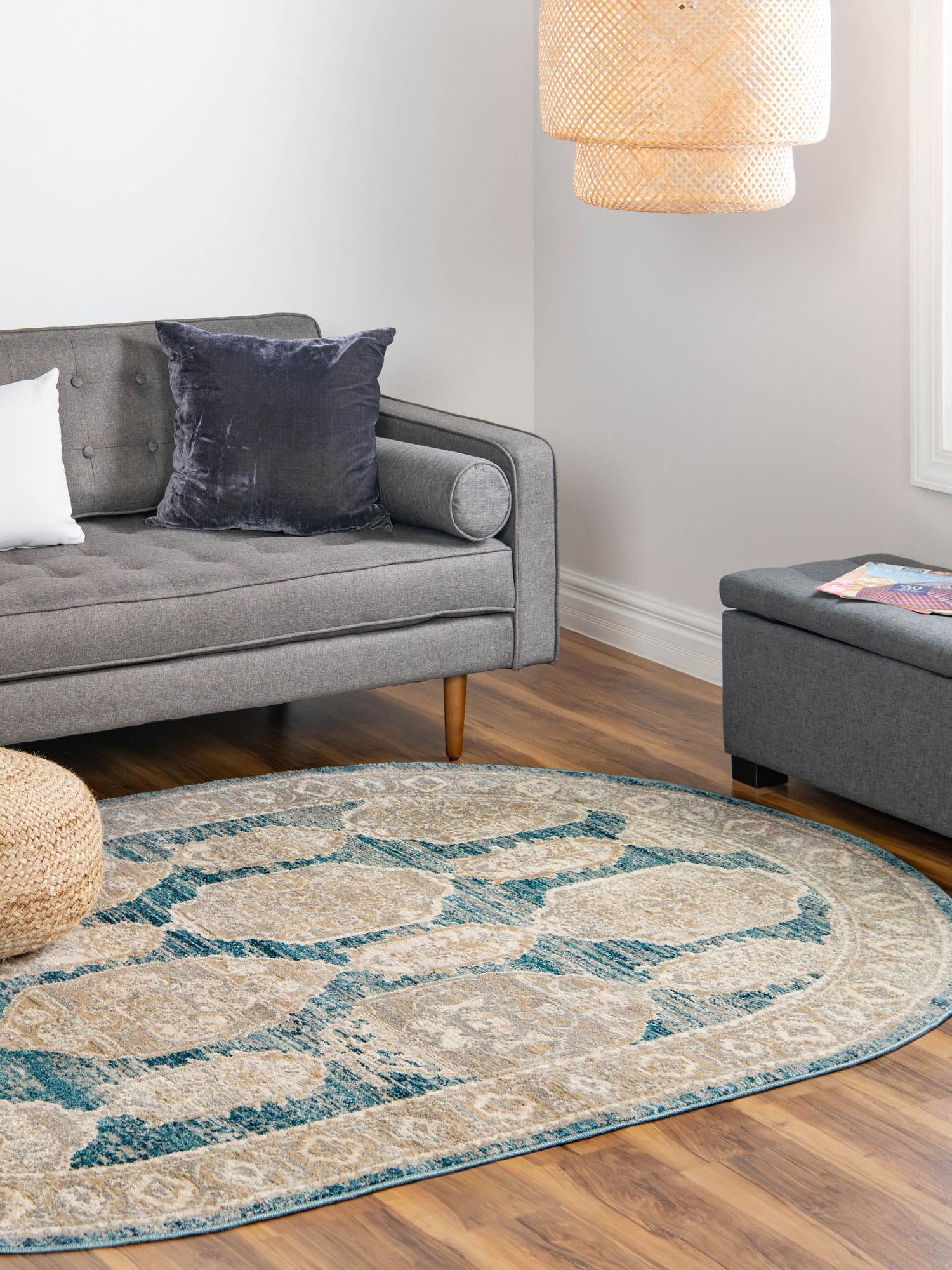 Blue 3' 11 x 5' 11 Lola Oval Area Rug Polypropylene With Jute Backing Traditional Pattern Easy Clean Carpet for Home Interior Design for Sale at Rug Engine