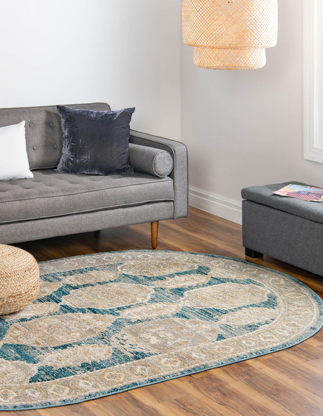 Blue 7' 10 x 10' 2 Lola Oval Area Rug Polypropylene With Jute Backing Traditional Pattern Easy Clean Carpet for Home Interior Design for Sale at Rug Engine