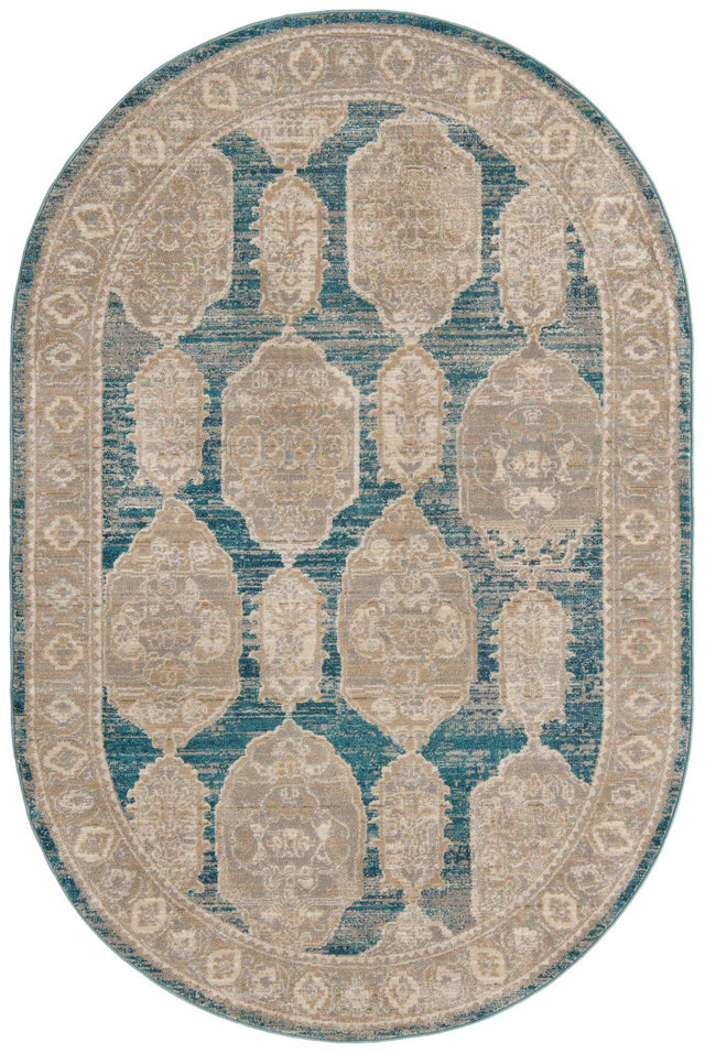 Blue 5' 3 x 8' Lola Oval Area Rug Polypropylene With Jute Backing Traditional Pattern Easy Clean Carpet for Home Interior Design for Sale at Rug Engine