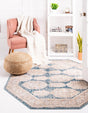 Blue 5' x 5' Lola Octagon Area Rug Polypropylene With Jute Backing Traditional Pattern Easy Clean Carpet for Home Interior Design for Sale at Rug Engine