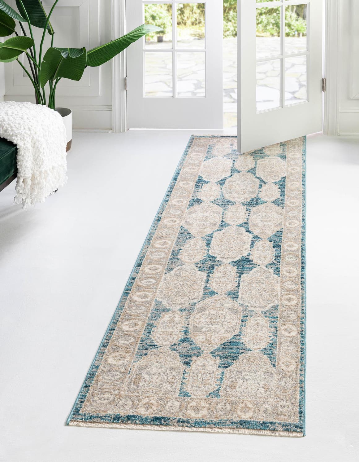 Blue 2' x 5' 11 Lola Runner Area Rug Polypropylene With Jute Backing Traditional Pattern Easy Clean Carpet for Home Interior Design for Sale at Rug Engine