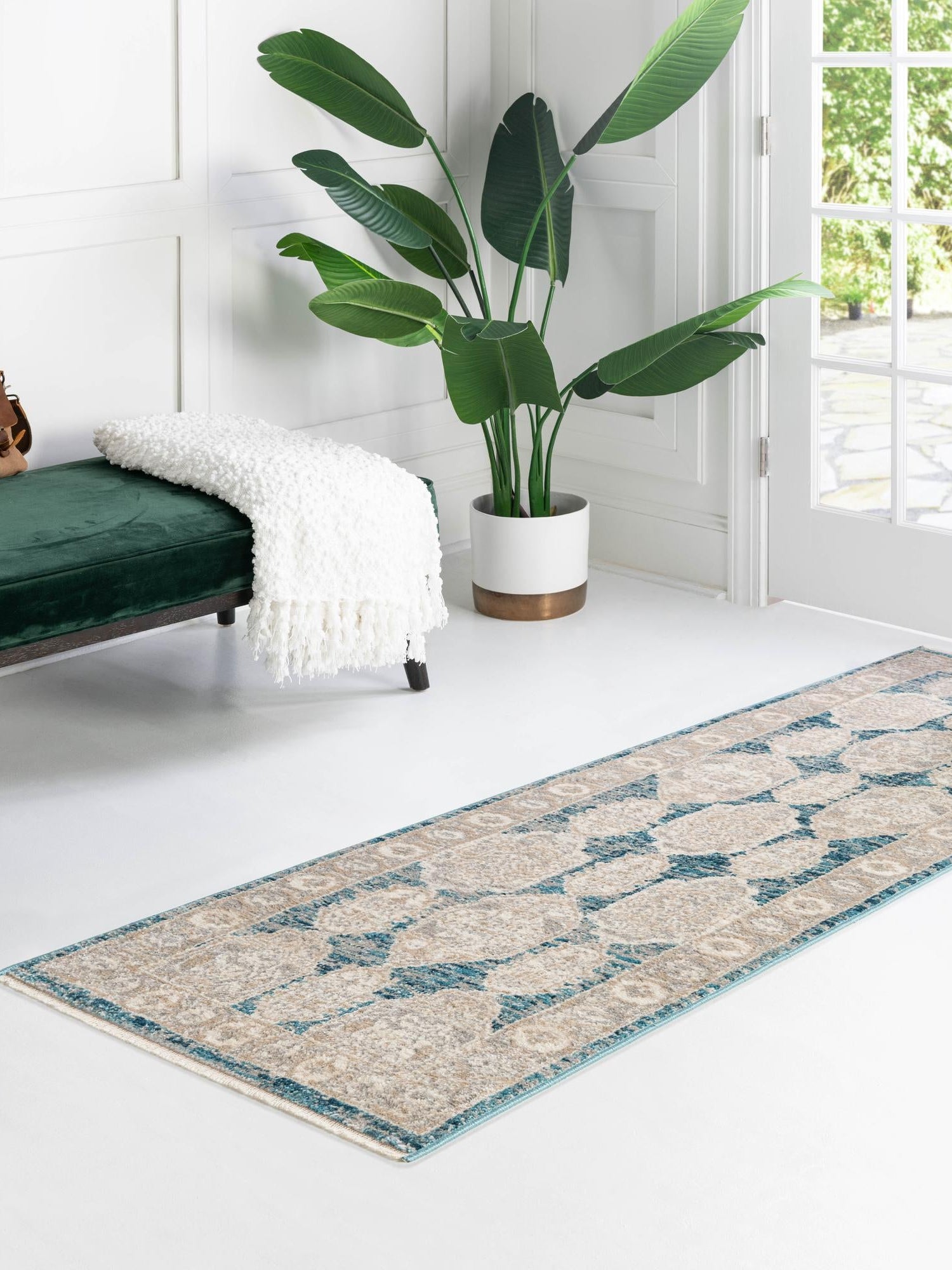 Blue 2' 11 x 16' 5 Lola Runner Area Rug Polypropylene With Jute Backing Traditional Pattern Easy Clean Carpet for Home Interior Design for Sale at Rug Engine