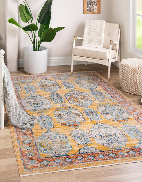 Yellow 5' 3 x 8' Lola Rectangle Area Rug Polypropylene With Jute Backing Traditional Pattern Easy Clean Carpet for Home Interior Design for Sale at Rug Engine