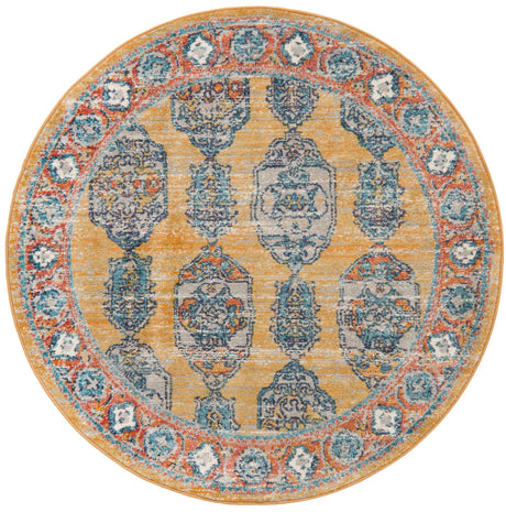 Yellow 3' 11 x 3' 11 Lola Round Area Rug Polypropylene With Jute Backing Traditional Pattern Easy Clean Carpet for Home Interior Design for Sale at Rug Engine