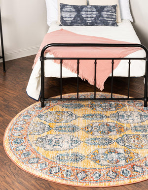Yellow 7' 10 x 7' 10 Lola Round Area Rug Polypropylene With Jute Backing Traditional Pattern Easy Clean Carpet for Home Interior Design for Sale at Rug Engine