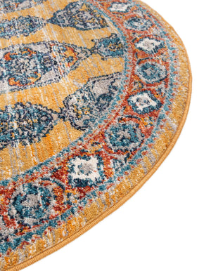 Yellow 7' x 7' Lola Round Area Rug Polypropylene With Jute Backing Traditional Pattern Easy Clean Carpet for Home Interior Design for Sale at Rug Engine