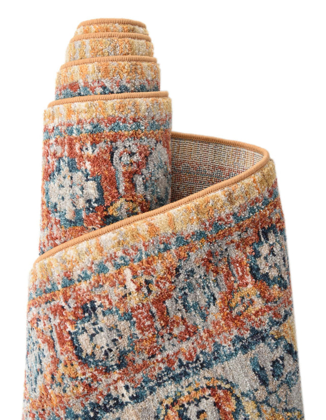 Yellow 7' x 7' Lola Round Area Rug Polypropylene With Jute Backing Traditional Pattern Easy Clean Carpet for Home Interior Design for Sale at Rug Engine
