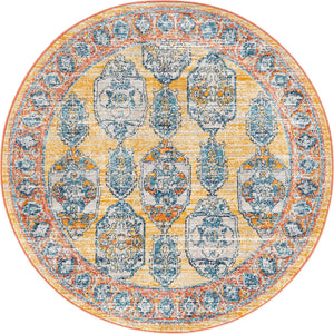 Yellow 5' 2 x 5' 2 Lola Round Area Rug Polypropylene With Jute Backing Traditional Pattern Easy Clean Carpet for Home Interior Design for Sale at Rug Engine