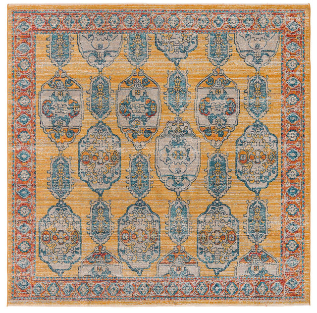 Yellow 7' 10 x 7' 10 Lola Square Area Rug Polypropylene With Jute Backing Traditional Pattern Easy Clean Carpet for Home Interior Design for Sale at Rug Engine