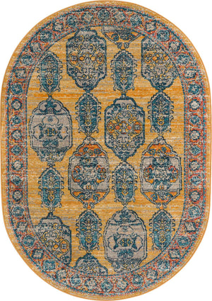 Yellow 3' 11 x 5' 11 Lola Oval Area Rug Polypropylene With Jute Backing Traditional Pattern Easy Clean Carpet for Home Interior Design for Sale at Rug Engine