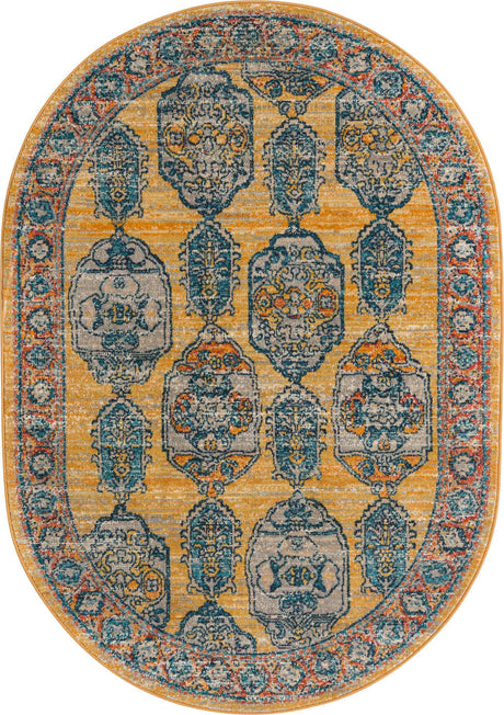 Yellow 3' 11 x 5' 11 Lola Oval Area Rug Polypropylene With Jute Backing Traditional Pattern Easy Clean Carpet for Home Interior Design for Sale at Rug Engine