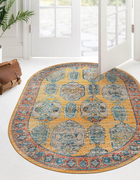 Yellow 7' 10 x 10' 2 Lola Oval Area Rug Polypropylene With Jute Backing Traditional Pattern Easy Clean Carpet for Home Interior Design for Sale at Rug Engine