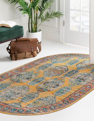 Yellow 3' 11 x 5' 11 Lola Oval Area Rug Polypropylene With Jute Backing Traditional Pattern Easy Clean Carpet for Home Interior Design for Sale at Rug Engine