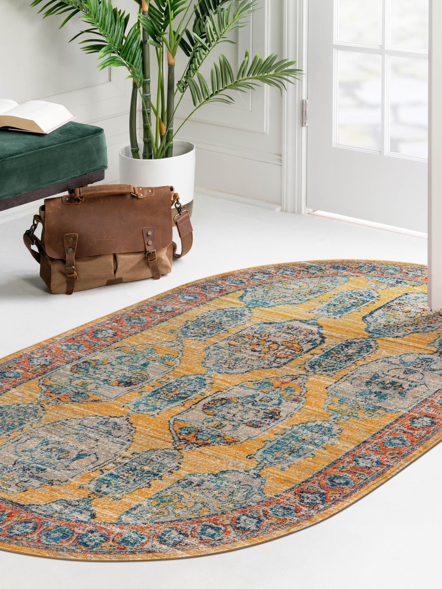 Yellow 7' 10 x 10' 2 Lola Oval Area Rug Polypropylene With Jute Backing Traditional Pattern Easy Clean Carpet for Home Interior Design for Sale at Rug Engine