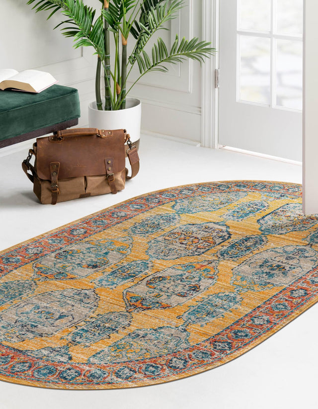 Yellow 7' 10 x 10' 2 Lola Oval Area Rug Polypropylene With Jute Backing Traditional Pattern Easy Clean Carpet for Home Interior Design for Sale at Rug Engine