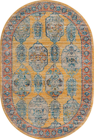 Yellow 5' 3 x 8' Lola Oval Area Rug Polypropylene With Jute Backing Traditional Pattern Easy Clean Carpet for Home Interior Design for Sale at Rug Engine