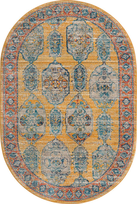 Yellow 5' 3 x 8' Lola Oval Area Rug Polypropylene With Jute Backing Traditional Pattern Easy Clean Carpet for Home Interior Design for Sale at Rug Engine