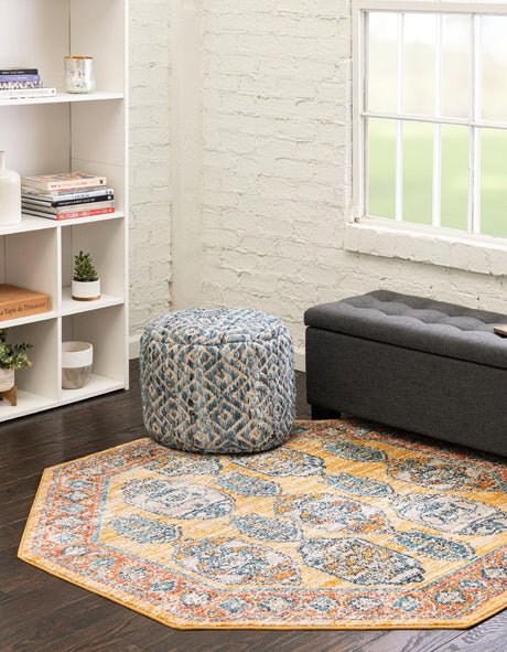 Yellow 3' 11 x 3' 11 Lola Octagon Area Rug Polypropylene With Jute Backing Traditional Pattern Easy Clean Carpet for Home Interior Design for Sale at Rug Engine