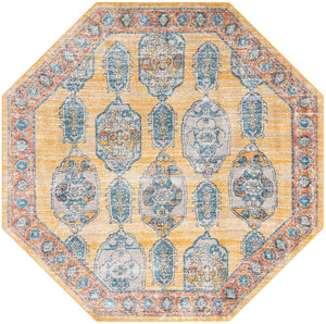 Yellow 7' 10 x 7' 10 Lola Octagon Area Rug Polypropylene With Jute Backing Traditional Pattern Easy Clean Carpet for Home Interior Design for Sale at Rug Engine