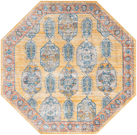 Yellow 7' 10 x 7' 10 Lola Octagon Area Rug Polypropylene With Jute Backing Traditional Pattern Easy Clean Carpet for Home Interior Design for Sale at Rug Engine