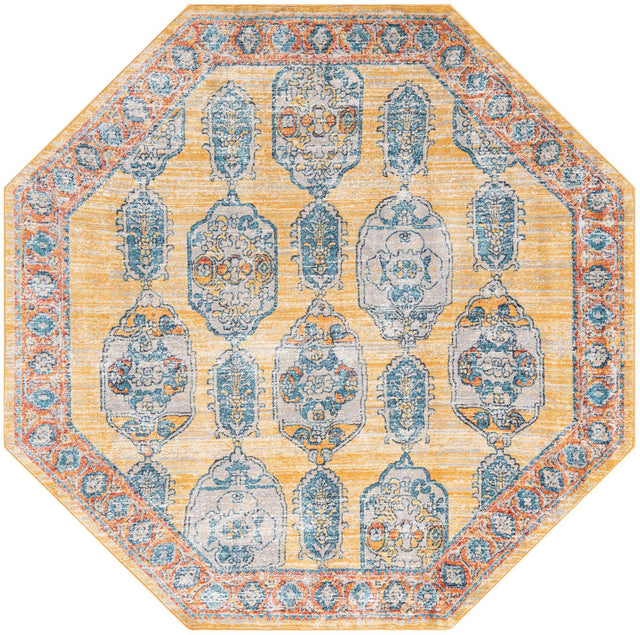 Yellow 7' 10 x 7' 10 Lola Octagon Area Rug Polypropylene With Jute Backing Traditional Pattern Easy Clean Carpet for Home Interior Design for Sale at Rug Engine