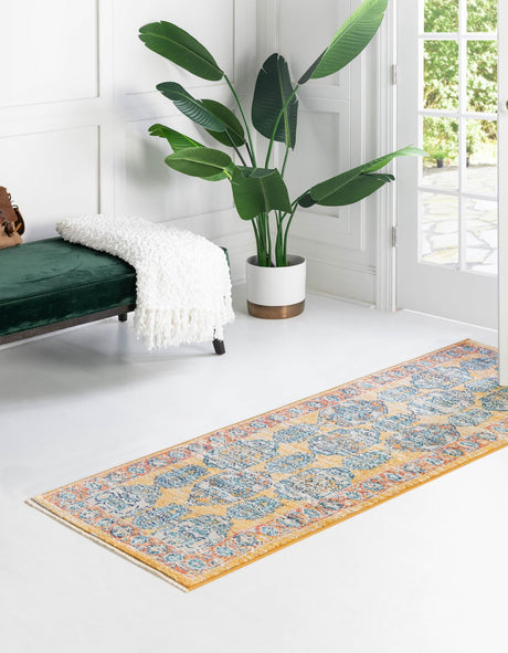 Yellow 2' 7 x 10' 2 Lola Runner Area Rug Polypropylene With Jute Backing Traditional Pattern Easy Clean Carpet for Home Interior Design for Sale at Rug Engine