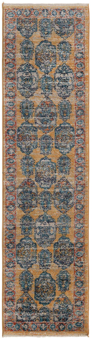 Yellow 2' x 8' Lola Runner Area Rug Polypropylene With Jute Backing Traditional Pattern Easy Clean Carpet for Home Interior Design for Sale at Rug Engine