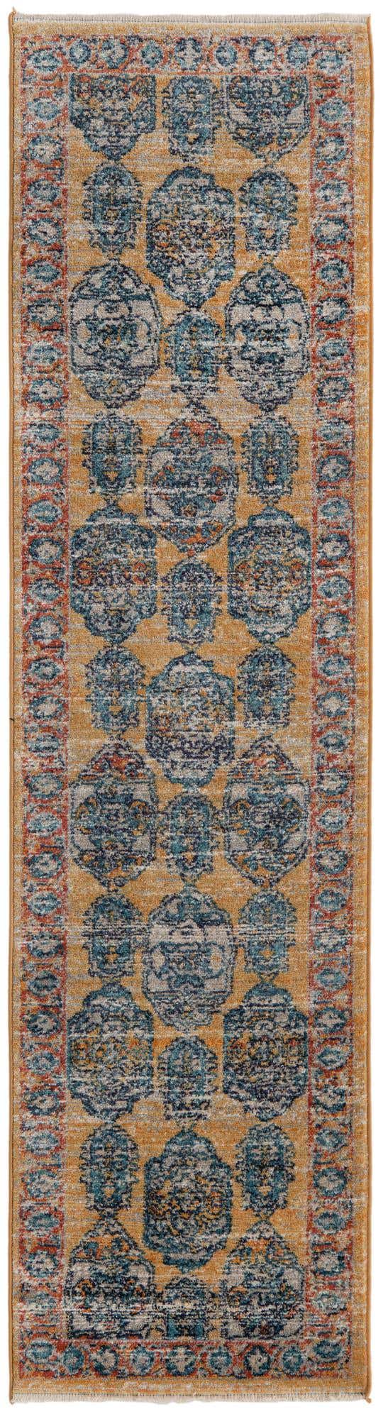 Yellow 2' x 8' Lola Runner Area Rug Polypropylene With Jute Backing Traditional Pattern Easy Clean Carpet for Home Interior Design for Sale at Rug Engine