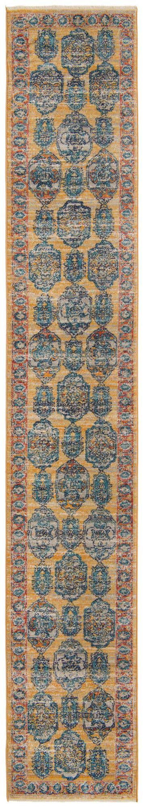 Yellow 2' x 13' Lola Runner Area Rug Polypropylene With Jute Backing Traditional Pattern Easy Clean Carpet for Home Interior Design for Sale at Rug Engine