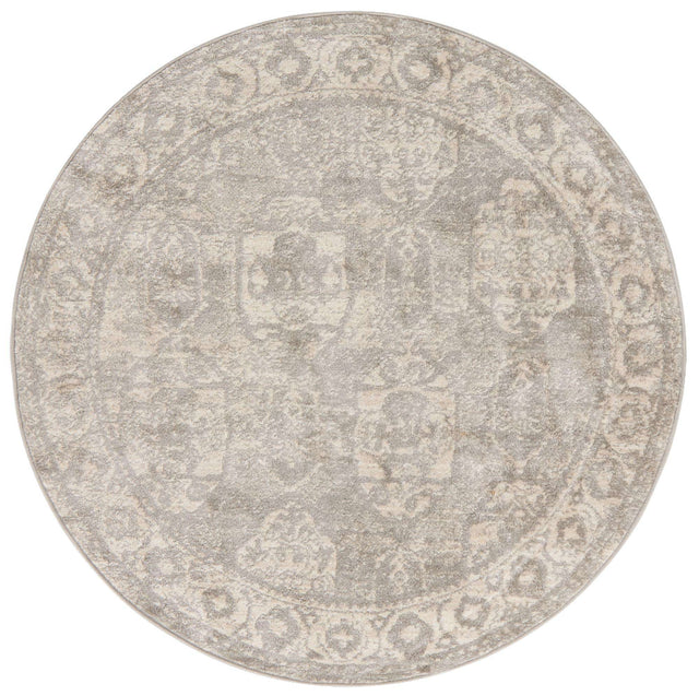 Gray 3' 11 x 3' 11 Lola Round Area Rug Polypropylene With Jute Backing Traditional Pattern Easy Clean Carpet for Home Interior Design for Sale at Rug Engine