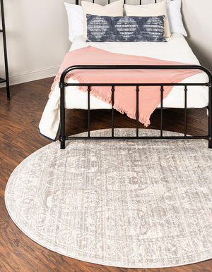 Gray 7' 10 x 7' 10 Lola Round Area Rug Polypropylene With Jute Backing Traditional Pattern Easy Clean Carpet for Home Interior Design for Sale at Rug Engine