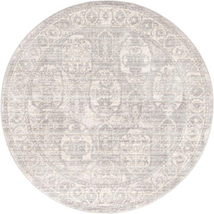 Gray 5' 2 x 5' 2 Lola Round Area Rug Polypropylene With Jute Backing Traditional Pattern Easy Clean Carpet for Home Interior Design for Sale at Rug Engine