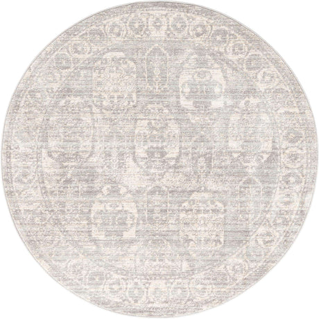 Gray 5' 2 x 5' 2 Lola Round Area Rug Polypropylene With Jute Backing Traditional Pattern Easy Clean Carpet for Home Interior Design for Sale at Rug Engine