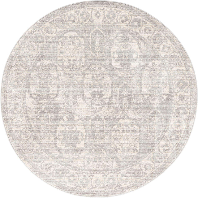 Gray 5' 2 x 5' 2 Lola Round Area Rug Polypropylene With Jute Backing Traditional Pattern Easy Clean Carpet for Home Interior Design for Sale at Rug Engine