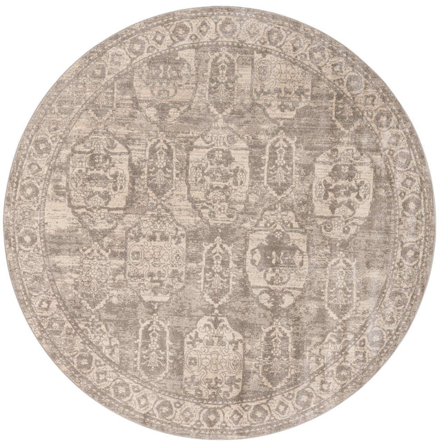 Gray 7' 10 x 7' 10 Lola Round Area Rug Polypropylene With Jute Backing Traditional Pattern Easy Clean Carpet for Home Interior Design for Sale at Rug Engine