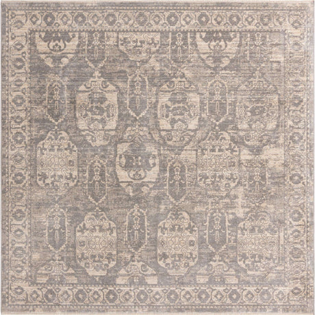 Gray 7' 10 x 7' 10 Lola Square Area Rug Polypropylene With Jute Backing Traditional Pattern Easy Clean Carpet for Home Interior Design for Sale at Rug Engine