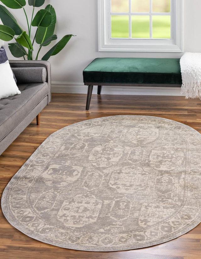 Gray 3' 11 x 5' 11 Lola Oval Area Rug Polypropylene With Jute Backing Traditional Pattern Easy Clean Carpet for Home Interior Design for Sale at Rug Engine