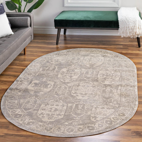 Gray 5' 3 x 8' Lola Oval Area Rug Polypropylene With Jute Backing Traditional Pattern Easy Clean Carpet for Home Interior Design for Sale at Rug Engine