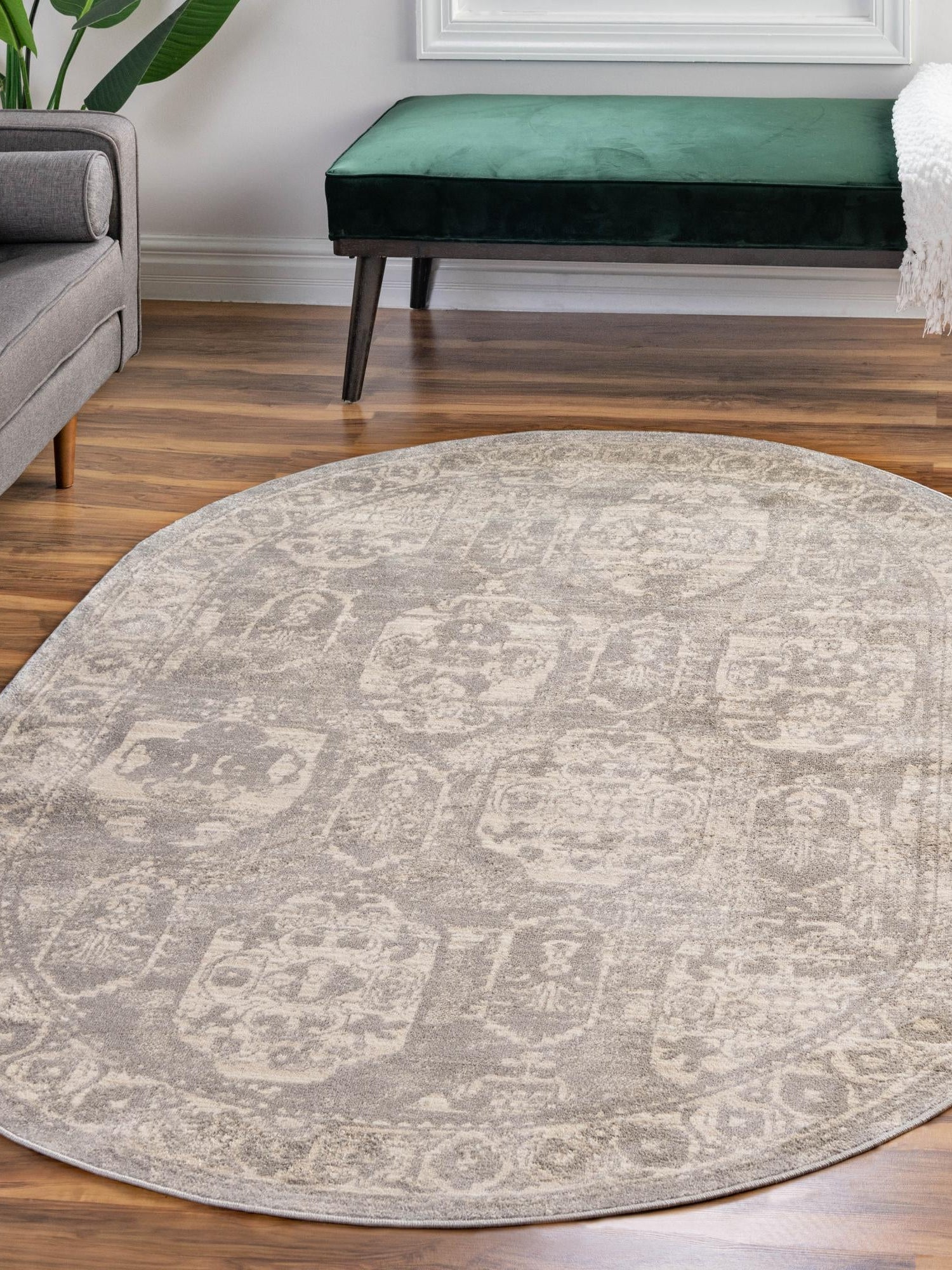Gray 3' 11 x 5' 11 Lola Oval Area Rug Polypropylene With Jute Backing Traditional Pattern Easy Clean Carpet for Home Interior Design for Sale at Rug Engine