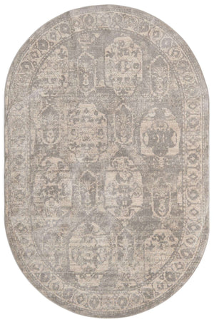 Gray 5' 3 x 8' Lola Oval Area Rug Polypropylene With Jute Backing Traditional Pattern Easy Clean Carpet for Home Interior Design for Sale at Rug Engine