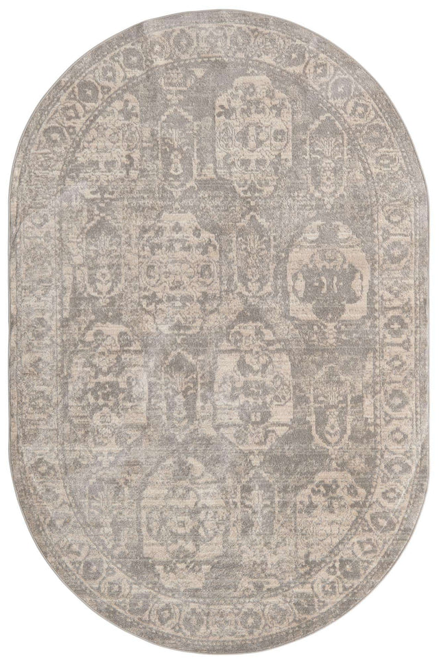 Gray 5' 3 x 8' Lola Oval Area Rug Polypropylene With Jute Backing Traditional Pattern Easy Clean Carpet for Home Interior Design for Sale at Rug Engine