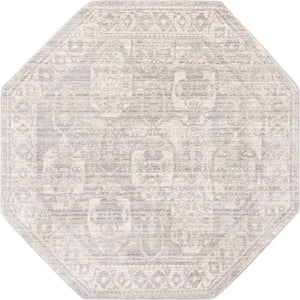 Gray 5' x 5' Lola Octagon Area Rug Polypropylene With Jute Backing Traditional Pattern Easy Clean Carpet for Home Interior Design for Sale at Rug Engine
