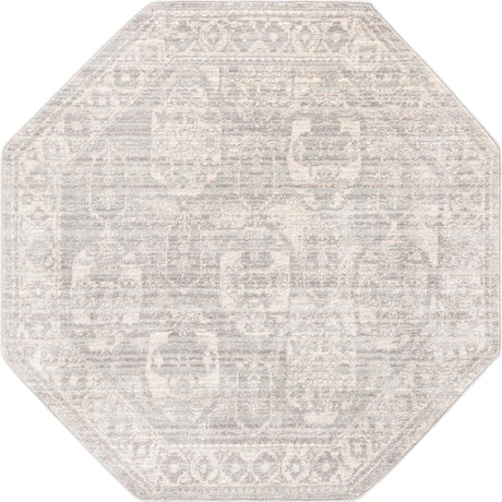Gray 5' x 5' Lola Octagon Area Rug Polypropylene With Jute Backing Traditional Pattern Easy Clean Carpet for Home Interior Design for Sale at Rug Engine