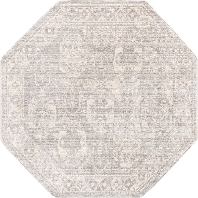 Gray 5' x 5' Lola Octagon Area Rug Polypropylene With Jute Backing Traditional Pattern Easy Clean Carpet for Home Interior Design for Sale at Rug Engine