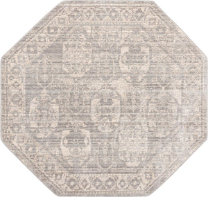 Gray 5' x 5' Lola Octagon Area Rug Polypropylene With Jute Backing Traditional Pattern Easy Clean Carpet for Home Interior Design for Sale at Rug Engine