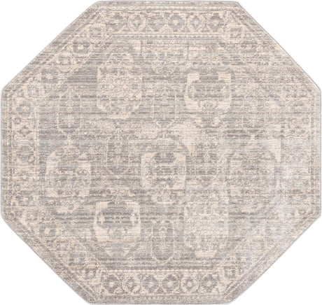 Gray 5' x 5' Lola Octagon Area Rug Polypropylene With Jute Backing Traditional Pattern Easy Clean Carpet for Home Interior Design for Sale at Rug Engine