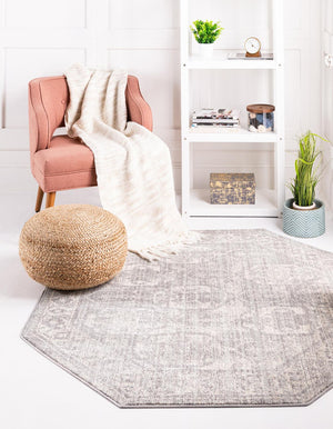 Gray 5' x 5' Lola Octagon Area Rug Polypropylene With Jute Backing Traditional Pattern Easy Clean Carpet for Home Interior Design for Sale at Rug Engine