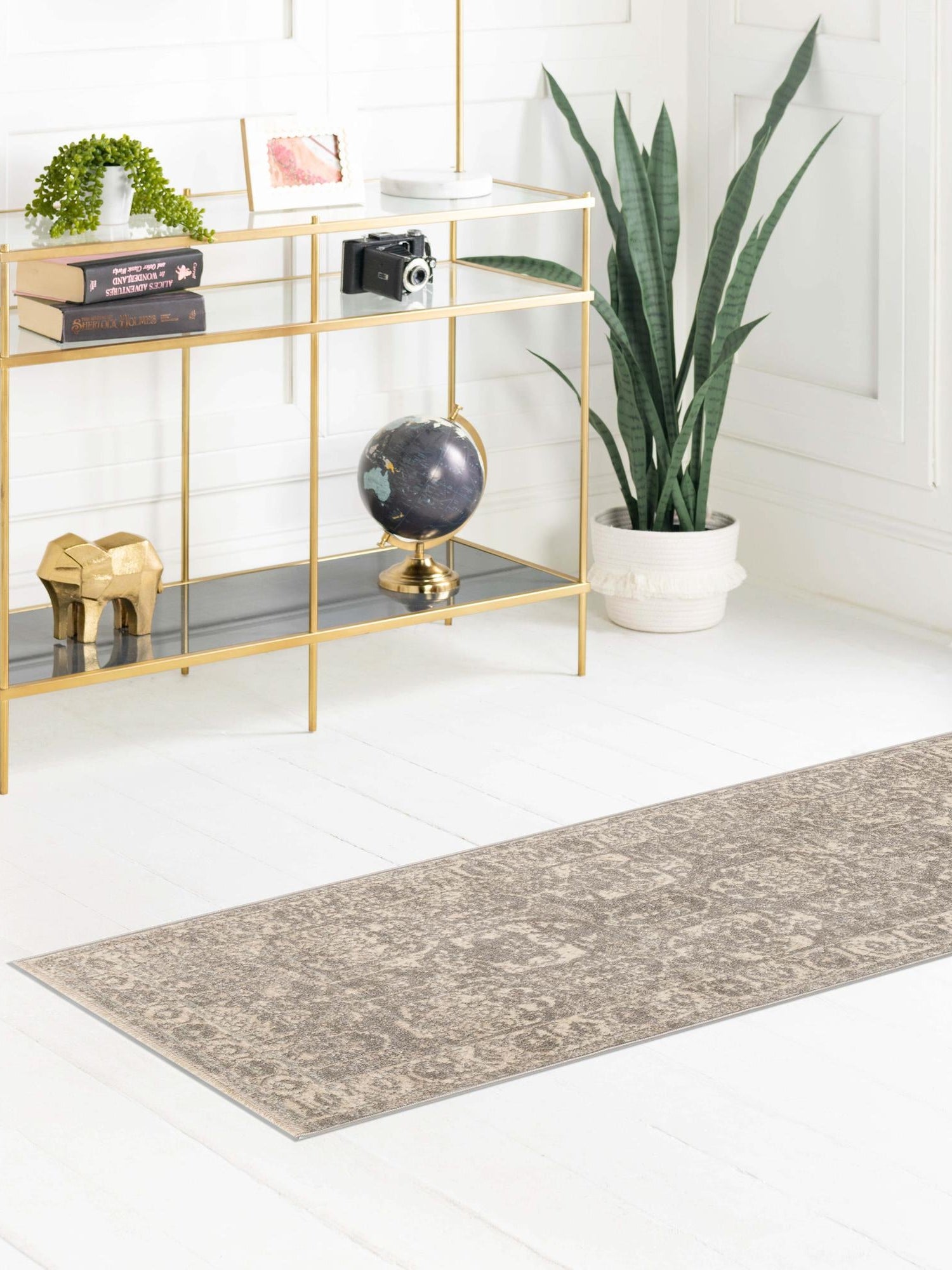 Gray 2' x 13' Lola Runner Area Rug Polypropylene With Jute Backing Traditional Pattern Easy Clean Carpet for Home Interior Design for Sale at Rug Engine