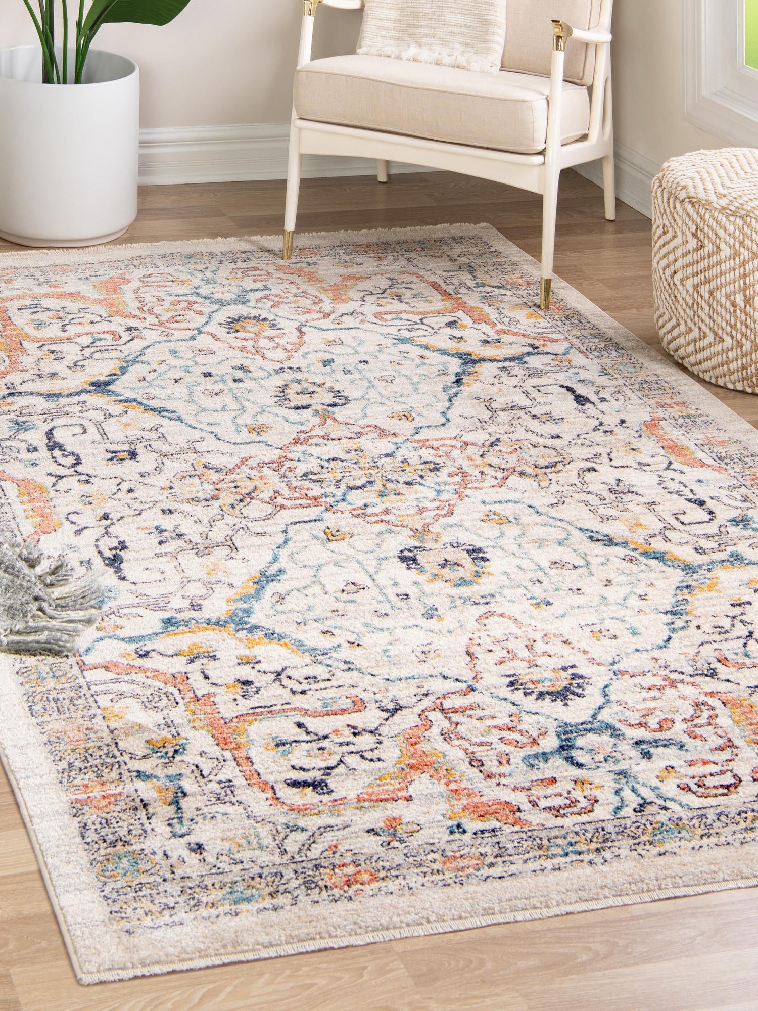 Ivory 6' x 9' 2 Lola Rectangle Area Rug Polypropylene With Jute Backing Traditional Pattern Easy Clean Carpet for Home Interior Design for Sale at Rug Engine